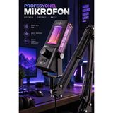 Robeve Yk MC671 Profesyonel Yayıncı Mikrofonu ve Oyuncu Mikrofonu – Rgb Aydınlatmalı Mikrofon, Gürültü Azaltma, Ses Kontrolü ve Ayarlanabilir Masa Uzatma Kollu Gaming Mikrofon - Siyah