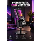 Robeve YK-MC673 Profesyonel Rgb Oyuncu Mikrofonu ve Yayıncı Mikrofonu – USB Type-C Mikrofon, Cardioid Ses Yakalama, Gürültü Azaltma, Ses Kontrolü, Gaming, Podcast, Canlı Yayın ve Pc Mikrofonu - Siyah