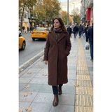 Robin D99823 Buklet Kaşe Kumaş Tek Düğme Kadın Uzun Kaban - 36 - Kahve