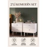 Robin Home 2'li Komodin Set 2 Çekmeceli Ahşap Ayaklı Beyaz