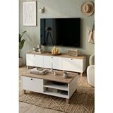 Robin Home Alaska Tv Ünitesi Orta Sehpa Ahşap Ayaklı 2'li Set Sepet-beyaz