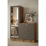 Robin Home Alice Aynalı Şifonyer Gardırop Çam-Gri - Antrasit