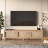 Robin Home Arizona Tv Ünitesi Sehpası Ahşap Ayaklı 3 Ahşap Jüt Kapaklı 180CM Sepet-Jüt - Kahverengi