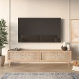 Robin Home Arizona Tv Ünitesi Sehpası Ahşap Ayaklı Ahşap Jüt Kapaklı 180CM Sepet-Jüt - Kahverengi