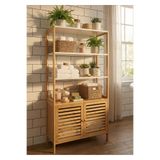 Robin Home Bambu Çok Amaçlı Raflı Banyo Düzenleyici 2 Kapaklı Dolap Beyaz-Bambu