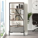 Robin Home Berlin D Ofis Kitaplık Metal Ayaklı Kahve-Beton-Antrasit Vs4-Cga - Gri