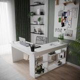 Robin Home Boston Kitaplık Raflı Çalışma Masası Ofis Masası L Masa Beyaz
