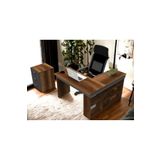 Robin Home Boston Kitaplık Raflı L Ofis Çalışma Masası ve 3 Çekmeceli Barok Antrasit Keson Etajer