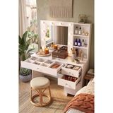 Robin Home Hollywood Makyaj Masası 3 Çekmece Kapaklı Düzenleyici Hollywood LED Işıklı Raflı Beyaz