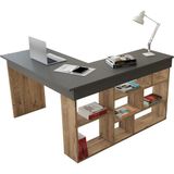 Robin Home Kitaplık Raflı Ofis Bilgisayar Masası Geniş Çalışma Alanı ile Modern Tasarım Yonga Levha - 50 x 72 cm - Gri