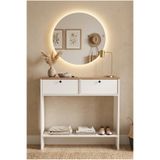 Robin Home LED Aynalı Dresuar Kapaklı Ahşap Ayaklı 90CM Sepet-Beyaz