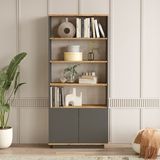 Robin Home Loft Kitaplık Raf 2 Kapaklı Raflı 168cm Çam-antrasit