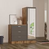 Robin Home Lyana Modern Tasarımlı Aynalı Şifonyer Gardırop 3 Çekmeceli Antrasit 100 cm