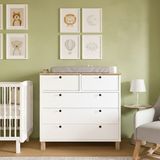 Robin Home Merlin Bebek Odası Çocuk Odası Şifonyer 5 Çekmece Ahşap Ayaklı Beyaz-Sepet - Beyaz - Ahşap