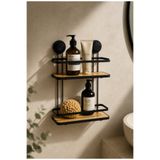 Robin Home Metal Bambu Vakumlu Yapışkanlı Banyo Rafı 2 Katlı Duş içi Düzenleyici