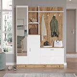 Robin Home Modern Tasarımlı Beyaz Aynalı Raflı Vestiyer Ayakkabılık Portmanto 182 cm Yükseklik