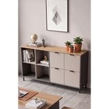 Robin Home Nexus 147X35 cm Ofis Dolabı Klasör Dolabı Konsol Çok Amaçlı Dolap Metal Ayaklı Sepet-Kumsal-Antrasit - Kahverengi