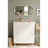 Robin Home Oval Aynalı Geniş Şifonyer 8 Çekmeceli Ahşap Ayaklı Beyaz