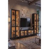 Robin Home Prime Temperli Cam Kapaklı Neon LED Işıklı Tv Ünitesi Tv Sehpası & LED Işıklı Vitrin Büfe Kitaplık Takımı Sepet-Siyah
