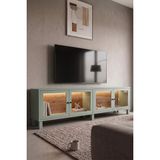 Robin Home Prime Temperli Cam Kapaklı Neon LED Işıklı Tv Ünitesi Tv Sehpası Vitrin Ahşap Ayaklı Sepet-Ihlamur Yeşili