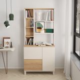Robin Home Urban Kitaplık Raf Ahşap Ayaklı 188cm 2 Kapaklı 2 Çekmeceli Kumsal-sepet Bej