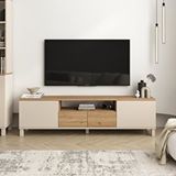 Robin Home Urban Tv Ünitesi Sehpası 2 Kapaklı 2 Çekmeceli Ahşap Ayaklı 180CM Kumsal-Sepet - Bej