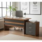 Robin Home Verona Ofis Çalışma Masası ve 3 Çekmeceli Keson Takım Meşe-Siyah - Kahverengi