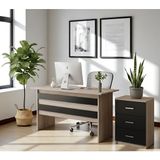 Robin Home Verona Ofis Çalışma Masası ve 3 Çekmeceli Keson Takım Set Meşe-Siyah - Meşe - Siyah