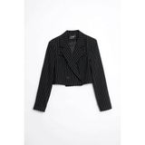 Robin Hope Çizgili Crop Fit Ceket Siyah - 38
