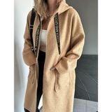 Robin Kadın Kapüşonlu Torba Cep Astarsız Hafif Buklet Kaşe Oversize Kaban - Standart - Camel