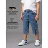 Robin Kids Erkek Çocuk Beli Lastikli Mavi Kot Kapri Pantolon - 7 - 8 Yaş