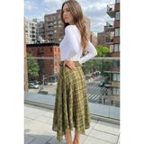 Robin M39167 Kemerli Ekose Midi Etek Olive - Standart