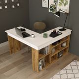 Robinhome Robin Home Boston Kitaplık Raflı Çalışma Masası L Masa Ofis Çalış Beyaz