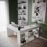 Robinhome Robin Home Martin Kitaplık Raflı Çalışma Masası L Ofis Masası Bey Beyaz