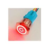 ROBİZ 16mm Kırmızı Power Sembol Ledli Kablolu Push Tip Metal Button Panel Montaj Düz Kafa NO NC DC