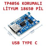 Robizstore-Tp4056 Korumalı Lityum Pil Şarj Devresi Type C Usb Batarya