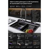 ROBO Dijital Akıllı Eviye 2026 Yeni Model Ambiyans Işıklı 75x46 cm