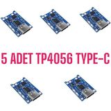 Robo Dünya TP4056 5 Adet Ters Akım Korumalı TP4056 18650 Type C Lityum Pil Şarj Devresi Type-C
