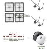Roboclinic Roborock S8 Pro Robot Süpürge ile Uyumlu Yedek Yan Fırça, Hepa Filtre - 8 Parça