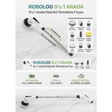 Robolog 9 Başlıklı Şarjlı ve Elektrikli Temizlik Fırçası Banyo Mutfak Araç Halı Koltuk Teleskopik MG300 - Beyaz