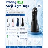 Robolog Ağız Duşu Premium Şarj Edilebilir 4 Başlıklı Taşınabilir Diş Protez Ağız Bakım Temizleme A16-1 Siyah