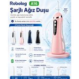 Robolog Ağız Duşu Premium Şarj Edilebilir 4 Başlıklı Taşınabilir Diş Protez Ağız Bakım Temizleme A16-3 Pembe