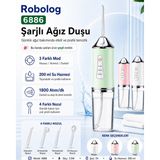 Robolog Ağız Duşu Şarj Edilebilir 4 Başlıklı Taşınabilir Diş Protez Ağız Bakım Temizleme 6886 Yeşil