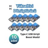 RoboPazar 10-adet Type-C Step-Up Boost DC-DC Dönüştürücü (MT3608, Ayarlanabilir)