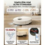 Roborock 10000 Pa Yüksek Emiş Güçlü Titreşimli Paspaslı 180 Dakika Çalışan Lazer Haritalamalı Şarjlı Zemin Temizleme ve Silme Yapan Akıllı Robot Süpürge - Beyaz