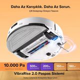 Roborock 10000Pa Çift Fırça Akıllı Engel Algılama Robot Süpürge Süpürme Silme Beyaz