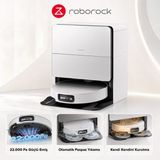 Roborock 22.000 Pa Yüksek Emiş Güçlü Akıllı Kir Algılamalı Premium Robot Süpürge, 7.98 cm Ultra Ince Tasarım, Sıcak Su ile Paspas Yıkama - 61 - Beyaz