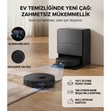 Roborock 36000 Pa Yüksek Emiş Kapasiteli Kendi Kendini Temizleyen Akıllı Istasyonlu Robot Süpürge, Kenar Temizleme Fonksiyonlu Uzanabilir Yan Fırçalı, Otomatik Paspas Kaldırma +Tiftik Cihazı - Siyah