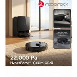Roborock 8.2cm Ultra Ince Tasarım 22.000PA Rekor Emiş Gücü Sıcak Su Ile Mop Yıkayan ve Kurutan Istasyonlu Robot Süpürge - Siyah