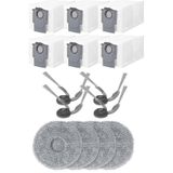 Roborock ile Uyumlu Qrevo Curv,Qrevo Curv X,Qrevo Curv 2 PRO,Qrevo C,Qrevo EDGE Robot Süpürge 6 Adet Toz Torbası, 4 Adet Mop Paspas Bez,4 Adet Yan Fırça Yedek Parça Seti-14 Parça